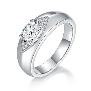 Anello nuziale classico in moissanite ovale da 1 carato, argento, regalo unisex di lusso.