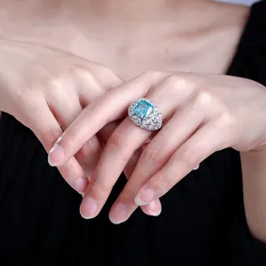 Luxus 925 Sterlingsilber 18 Karat Vergoldet Blau Rosa Gelb Quadratisch Strass Ring Für Damen Eleganter Verlobungsschmuck