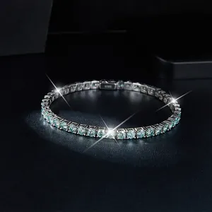 Classic blue-green moissanite tennis bracelet in 925 sterling silver with four-prong setting