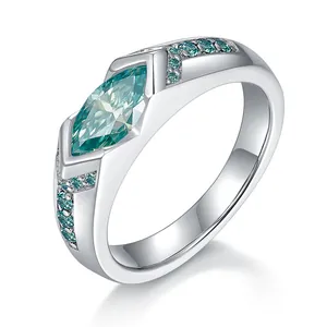 Anello in Argento Sterling 925 con Moissanite Blu Acqua del Lago Forma a Marchesa per Uomo Donna 1 Carato Anello di Fidanzamento con Certificato GRA