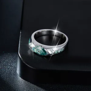 Elegante anello in argento sterling con moissanite taglio marquise color blu lago