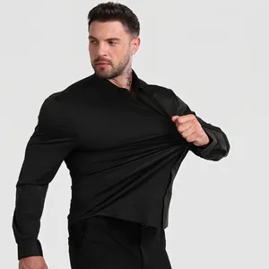 Seamless High Stretch Men Shirt Long Sleeve Non-Iron Breathable Business Casual Polyester Spandex Button Down Dress Shirt