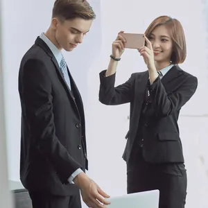 Professional non-iron business suit set for men and women in classic black color