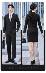 Detailed view showing front and back of professional black business suit set