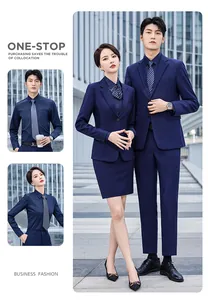 Navy blue professional business suit set for men and women formal office attire