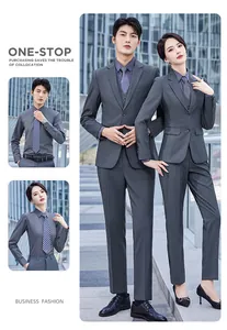 Professional business suit set for men and women in charcoal gray