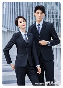 Professional navy blue business suit set for men and women, formal office workwear