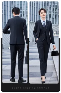 Professional business suit set shown in front and back views for both men and women