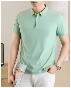 Detailed visual shot of a mint green cool silk men's polo shirt with smooth texture.