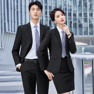 Business Suit Top And Bottom For Men Women Slim Fit Professional Formal Office Uniform Notched Lapel Blazer Trousers