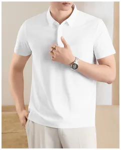 Detailed macro view of premium white ice silk polo shirt for men with seamless fabric