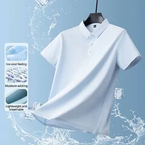 Summer ice silk men's polo shirt in light blue with cooling moisture-wicking fabric