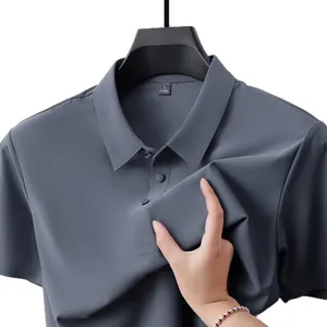 Men's gray ice silk short-sleeve Polo shirt featuring breathable cooling fabric.