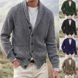 Herren Herbst Winter Verdickt Strickjacke Jacke Schalkragen Einreihiger Pullover Mit Taschen Lässig Warm Polyacryl Top