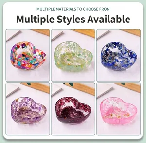 Cuencos de resina de cristal natural en forma de corazón en varios colores para joyas