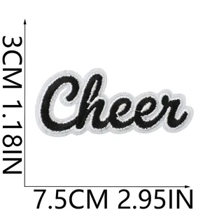Embroidered Cheer patch for DIY clothes, size 7.5x3cm, black and white iron-on sticker