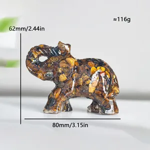 Figura de elefante de cristal de la suerte en resina y piedras de ojo de tigre deco.