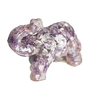 Figura de elefante en resina de cristal de amatista natural para decoración de casa