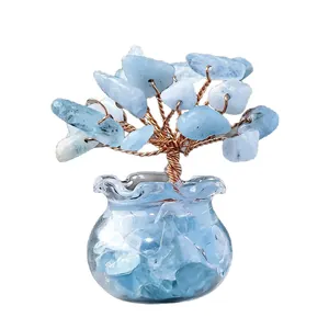 Albero della vita artigianale in cristallo di acquamarina naturale per decorazione