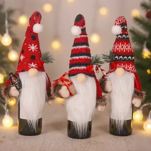 Copribottiglia di Vino Gnomo di Natale Bambola Gnomo a Maglia Con Bastoncino di Zucchero Lanterna Sacco Regalo Decorazione