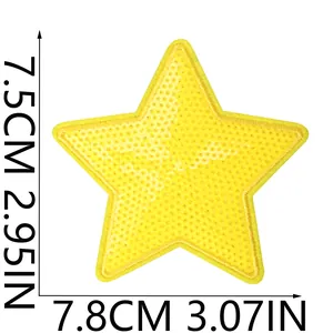 Yellow sequin star embroidered patch for DIY clothing decoration measuring 7.8x7.5cm