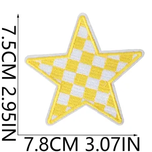 Yellow and white checkerboard star embroidered patch shown with 7.8x7.5cm dimensions