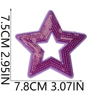 Embroidered purple star sequin patch for DIY clothing decoration shown with size markings