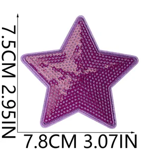 Detailed dimensions of purple sequin star embroidery patch for DIY clothing decor