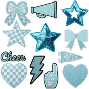 Light blue game day embroidered patch set for DIY clothing decoration