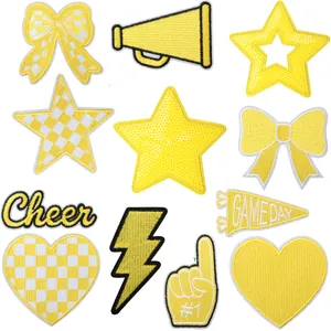 Yellow game day themed embroidered iron-on patches set for DIY apparel decoration