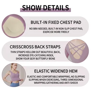 High-waist long-sleeve yoga top with built-in chest pads and criss-cross back straps