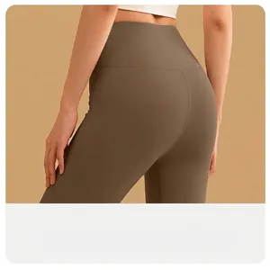 High-waist slimming yoga leggings in earthy brown, perfect for fitness and gym running.