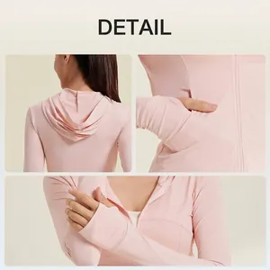 Collage dettagliato giacca rosa protezione solare UPF 50+ con cappuccio e asole
