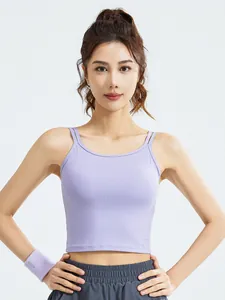 Débardeur de sport côtelé violet à doubles bretelles et poignet assorti pour fitness