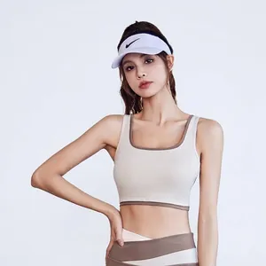 High-elasticity shockproof yoga sports bra for high-intensity fitness workouts in beige