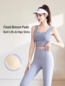 Women Seamless Yoga Set 2 Piece Outfits Padded Sports Bra High Waist Leggings Gym Fitness Workout Suits Top And Bottom