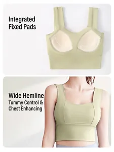 Comfortable high-impact sports bra with fixed chest pads and widened hem for yoga