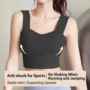 Soutien-gorge de sport noir sans couture avec larges bretelles pour le fitness