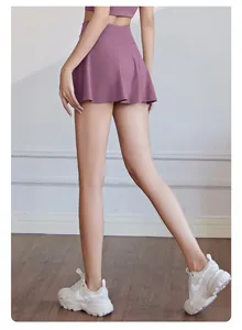 Elegante gonna sportiva malva a vita alta finta due pezzi per yoga e tennis fit