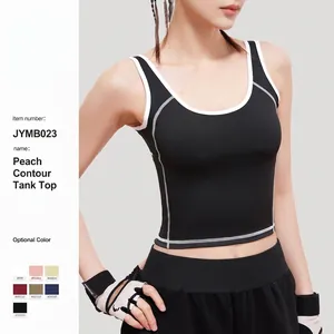 Soutien-Gorge de Sport à Col en U Contrasté Crop Top de Yoga Rembourré Une Pièce Haute Élasticité Débardeur Entraînement Femme