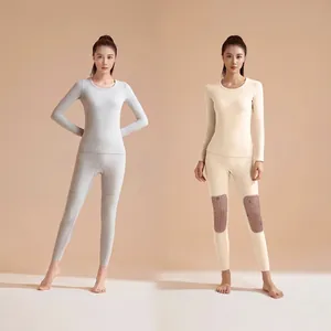 Reversible thermal underwear set with round neck and thickened fleece lining