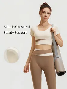 Damen Patchwork Yoga Workout Top And Bottom Nahtlos Hoch Elastisch Fitness Studio Sportbekleidung Mit Brustpolster Slim Fit