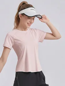T-shirt da yoga rosa ampia da donna con retro in rete traspirante per la corsa