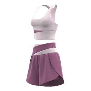 Two-piece summer sports yoga set featuring a racerback bra and high-waist shorts.