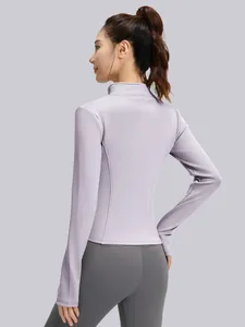 Professional lavender slim fit women's long sleeve thermal yoga top with mock neck