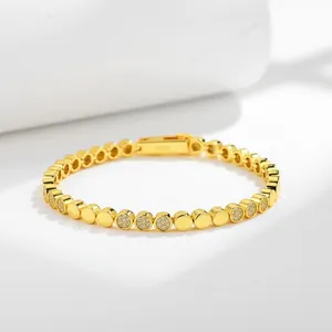 Detailed view of gold plated S925 silver bubble bracelet with sparkling cubic zirconia