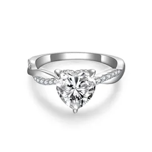 Herzform Moissanit Verlobungsring Für Damen 925 Sterlingsilber Gedrehtes Pavé Band Hochzeitsring Mit GRA Zertifikat