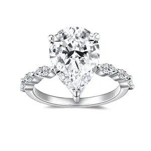 GRA 925 Sterling Silver Moissanite Ring For Women Pear Cut Water Drop Engagement Ring 18K Gold Plated Luxury High Quality Gemstone Finger Ring Jewelry