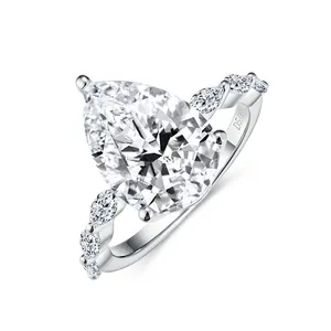 Sparkling pear cut moissanite ring with marquise side stones in S925 silver