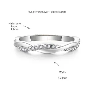 Λεπτομέρειες προδιαγραφών δαχτυλιδιού Moissanite από ασήμι 925, πλάτος 1,7 mm